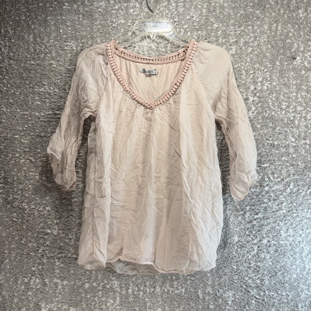 Elena Baldi Silk Overlay Blouse Lined Half Sleeve Top S Italy Made Crochet Lined